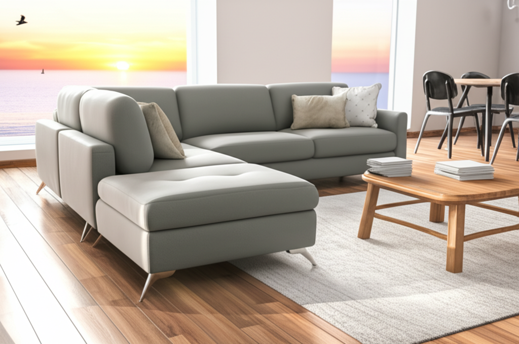 Sala de estar moderna com móveis de alto padrão
